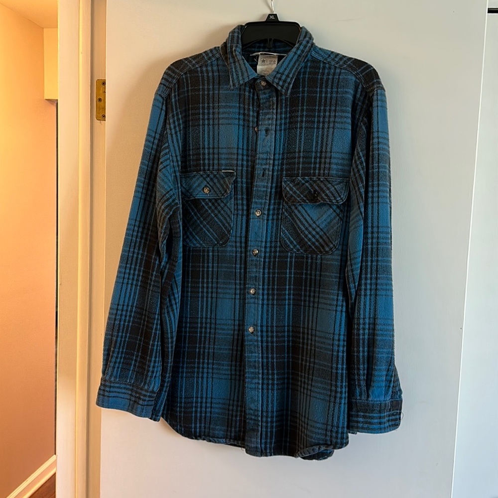 COPY - Carhartt vintage flannel.  Blue and black plaid. EUC. XLT. Tall. Rare